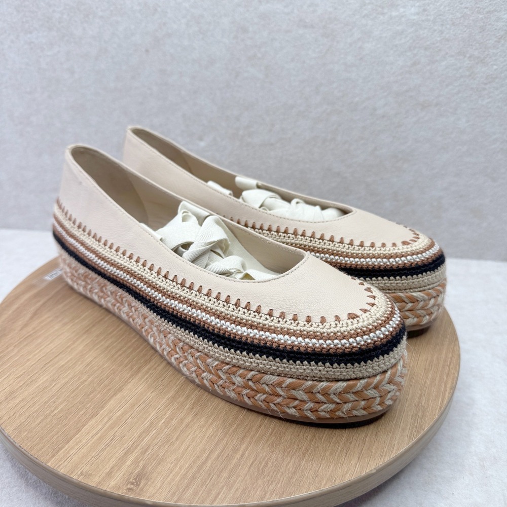 Ulla Johnson Espadrille Platform Flats Leather Woven Cream Size 38.5 8 - Picture 2 of 11